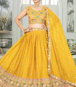 Mustard Yellow Embroidered Georgette Lehenga Choli