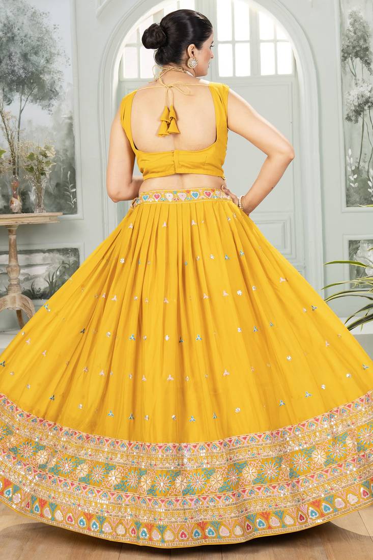 Mustard Yellow Embroidered Georgette Lehenga Choli