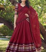 Red Chanderi Silk Zari WeavingLehenga Choli