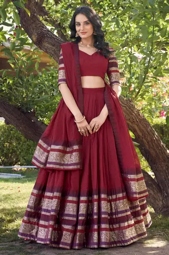 red chanderi silk zari weavinglehenga set choli with dupatta