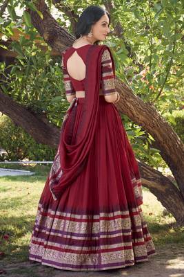 red chanderi silk zari weavinglehenga set choli with dupatta 5