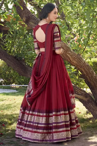 red chanderi silk zari weavinglehenga set choli with dupatta