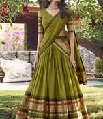 Mehendi Green Chanderi Silk Zari Weaving Lehenga Choli With Dupatta