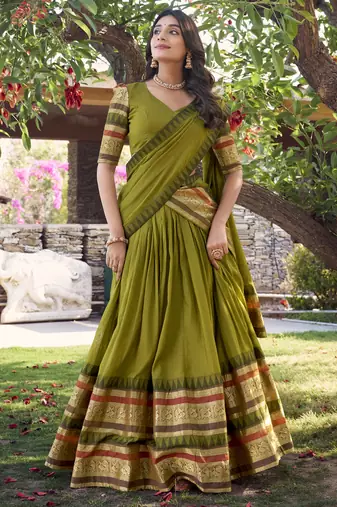 mehendi green chanderi silk zari weaving lehenga set choli with dupatta with dupatta