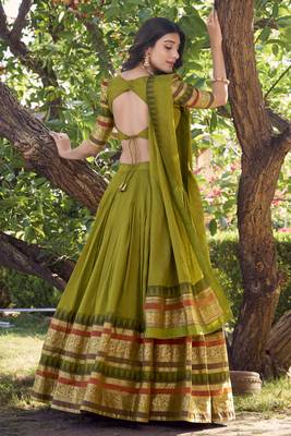 mehendi green chanderi silk zari weaving lehenga set choli with dupatta with dupatta 4