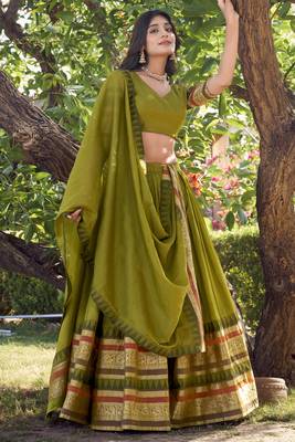 mehendi green chanderi silk zari weaving lehenga set choli with dupatta with dupatta 5