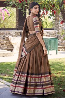 brown chanderi silk zari weaving lehenga set choli with dupatta 5