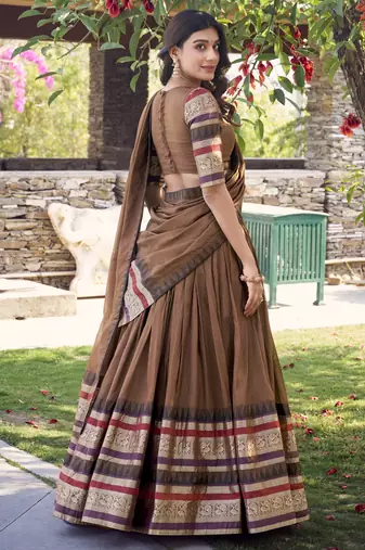 brown chanderi silk zari weaving lehenga set choli with dupatta