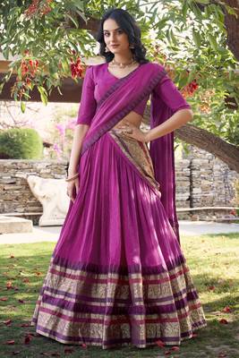 pink chanderi silk zari weaving lehenga with blouse 1