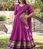 Pink Chanderi Silk Zari Weaving Lehenga With Blouse