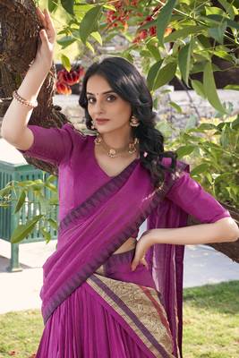 pink chanderi silk zari weaving lehenga with blouse 4