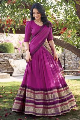 pink chanderi silk zari weaving lehenga with blouse 5