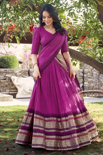 pink chanderi silk zari weaving lehenga with blouse