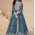 Teal chinon silk mid slit embroidery front & back semi stitched wedding gown