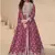 Magenta chinon silk mid slit embroidery front & back semi stitched wedding gown