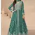 Sea green chinon silk mid slit embroidery front & back semi stitched wedding gown
