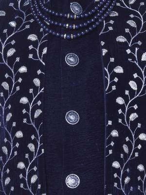 Royal blue embroidered velvet indo-western set for kids 5