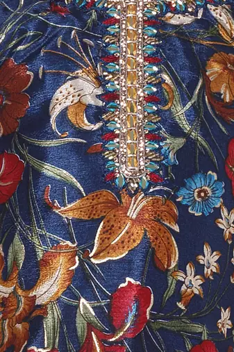 Teal  embroidered floral printed chinon crepe silk kurta with sharara for kids