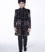 Black embroidered velvet indo-western set for kids