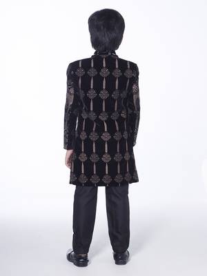 Black embroidered velvet indo-western set for kids 2