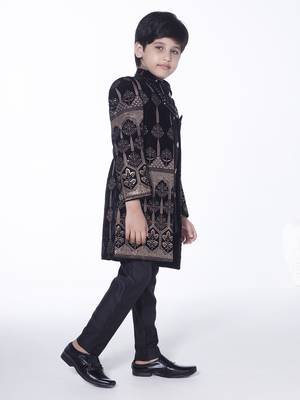 Black embroidered velvet indo-western set for kids 4