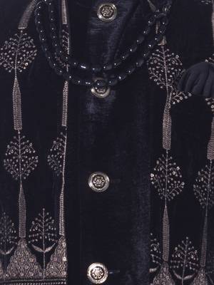 Black embroidered velvet indo-western set for kids 5