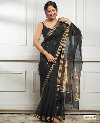 Black Cotton silk blend saree with blouse 1