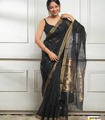 Black Cotton silk blend saree with blouse