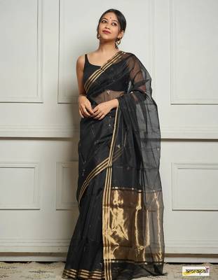 Black Cotton silk blend saree with blouse 2