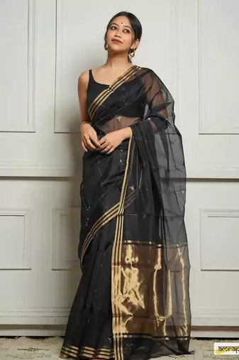 Black Cotton silk blend saree with blouse