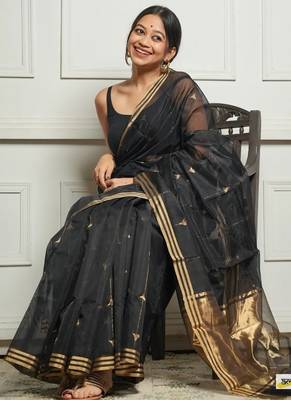 Black Cotton silk blend saree with blouse 3