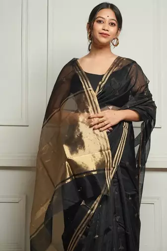 Black Cotton silk blend saree with blouse