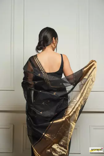 Black Cotton silk blend saree with blouse