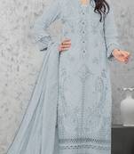 Light-aquablue Embroidered cotton salwar suit