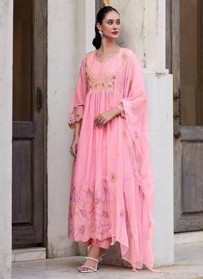 Rubina rose cotton mul embroidery premium anarkali suit set 3