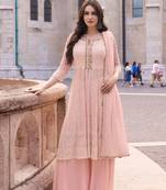 Pink embroidery & sequins work georgette anarkali palazzo suit - full stitched suit