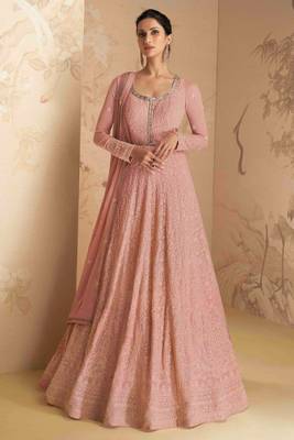 Pink embroidered & sequins work georgette anarkali suit - full stitched suit 1