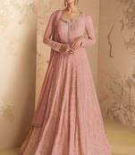 Pink embroidered & sequins work georgette anarkali suit - full stitched suit