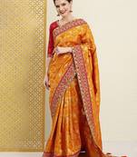 Trendmalls Yellow Silk blend Embroidered Saree with Unstitched Blouse Piece