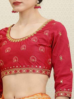 Yellow Silk blend Embroidered Saree with Unstitched Blouse Piece 5
