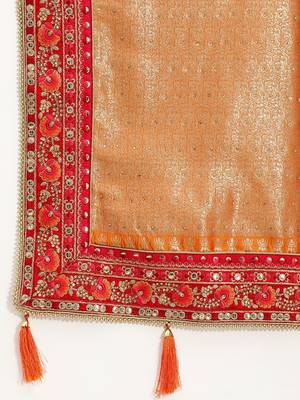 Yellow Silk blend Embroidered Saree with Unstitched Blouse Piece 6