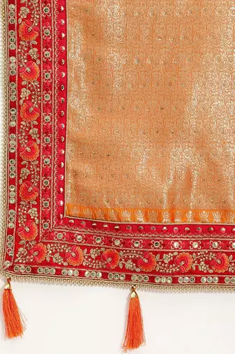 Trendmalls Yellow Silk blend Embroidered Saree with Unstitched Blouse Piece