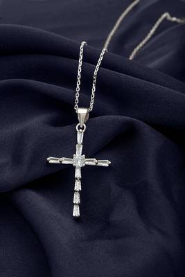 Silberry Silver Layered Cross Pendant with CZ 1