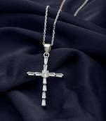 Silberry Silver Layered Cross Pendant with CZ