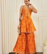 Yellow front slit flared kurta with sharara