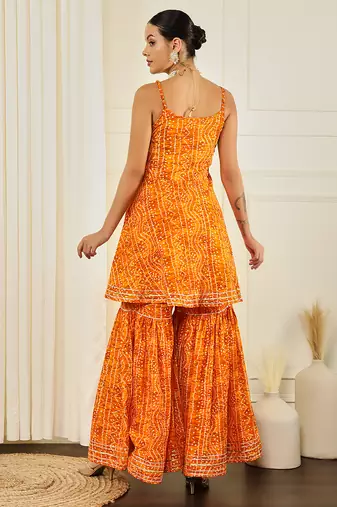 Yellow front slit flared kurta with sharara