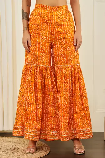 Yellow front slit flared kurta with sharara