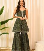 Green front slit flared kurta with sharara