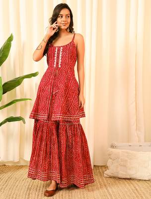 Rani pink front slit flared kurt with sharara 1