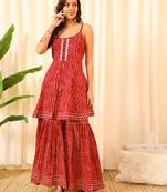 Rani pink front slit flared kurt with sharara
